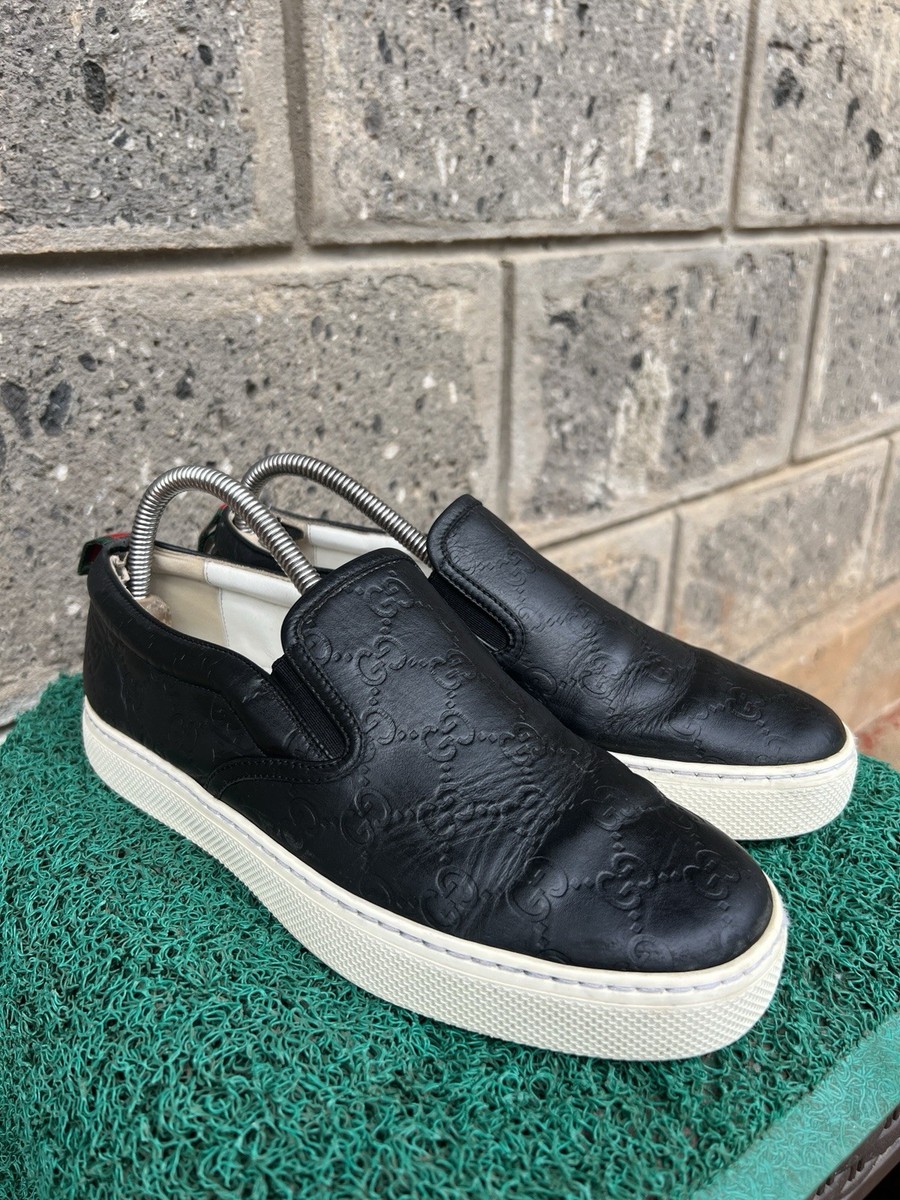 Gucci Men's GG Embossed Leather Signature Slip on Black Sneakers