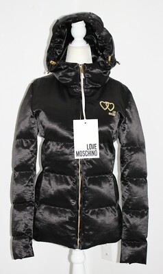 Love Moschino Embroidered Heart Logo Black SyntheticDown Hooded