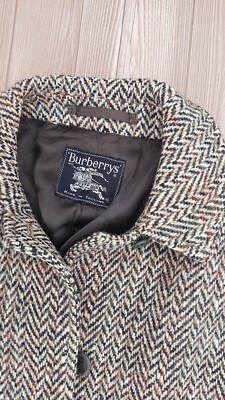 Vintage Burberry Irish Tweed Wool Coat Multicolor Size 14 Women's
