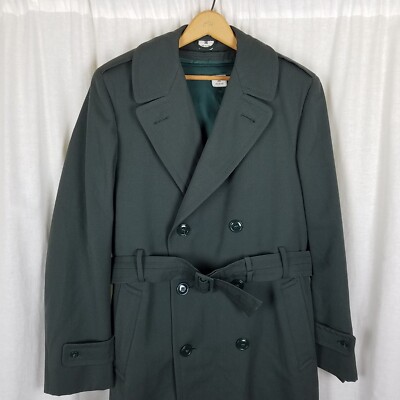 Military Issue Army Serge Green Wool Overcoat AG-44 Peacoat Trench