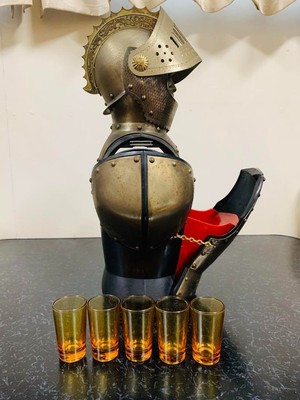 Vintage Nikka Whisky Knight Armor Decanter Set Gold Case 6 Shot
