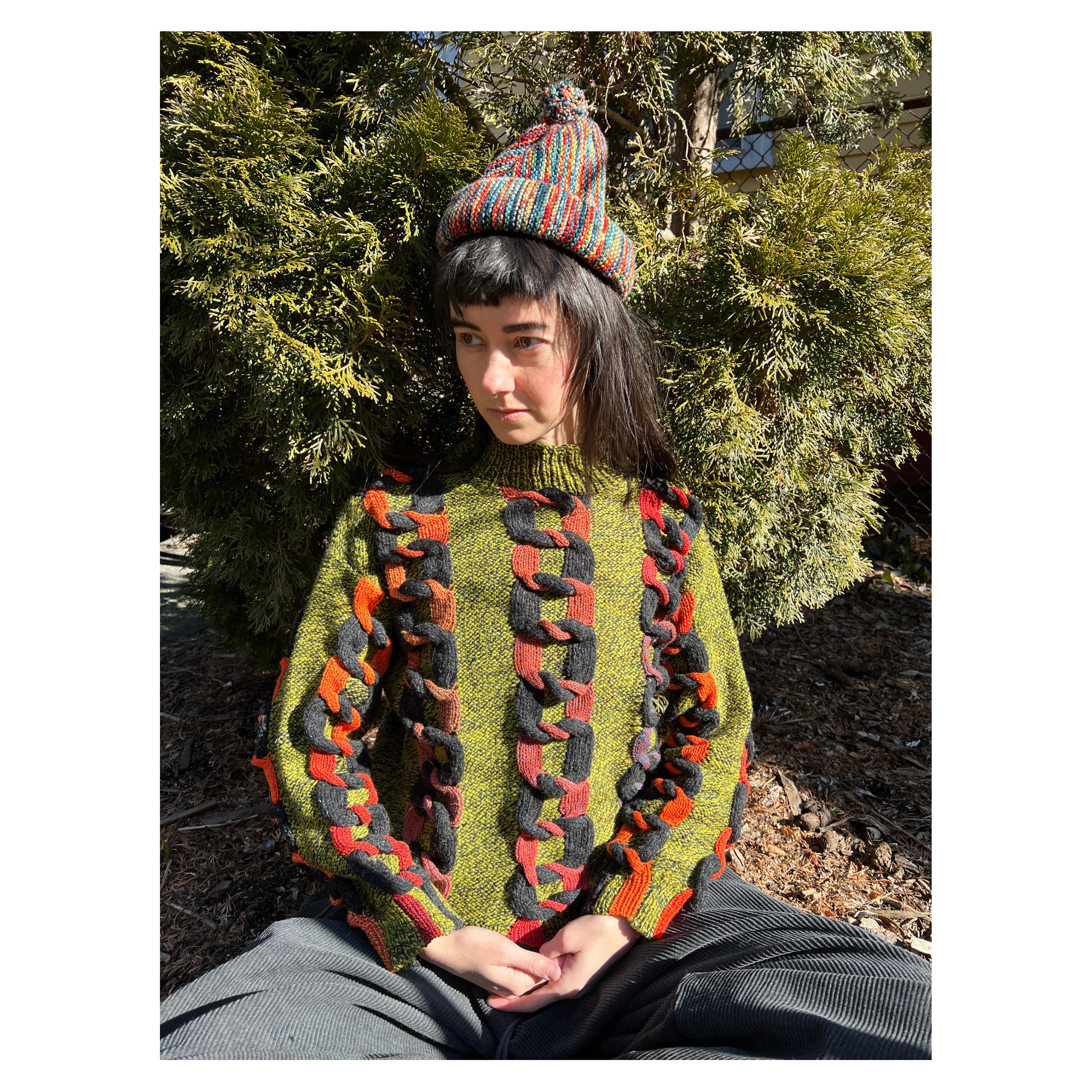 I made a sort of crazy cabled intarsia sweater. The Chains sweater