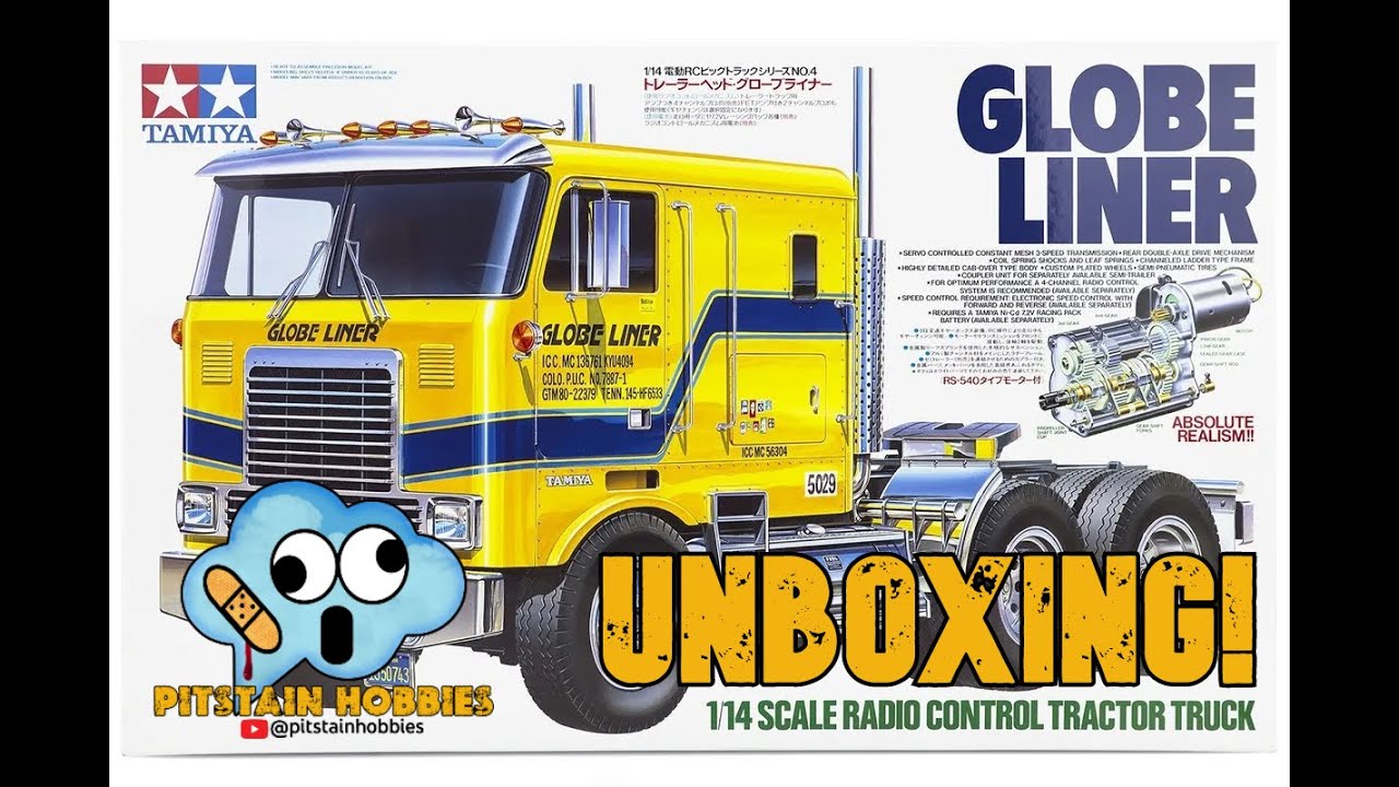 Unboxing Tamiya 1/14 scale Globe Liner RC semi truck kit for a