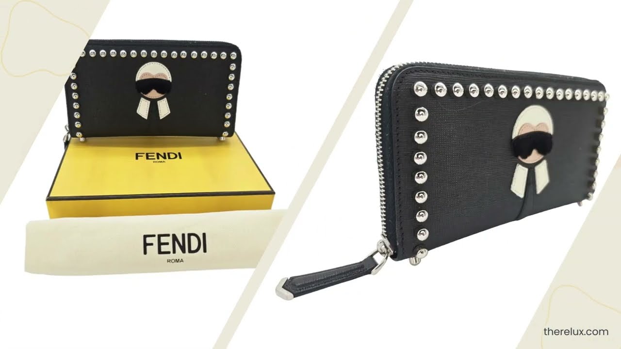 Fendi Karlito Karl Lagerfeld Leather Studded Continental Wallet