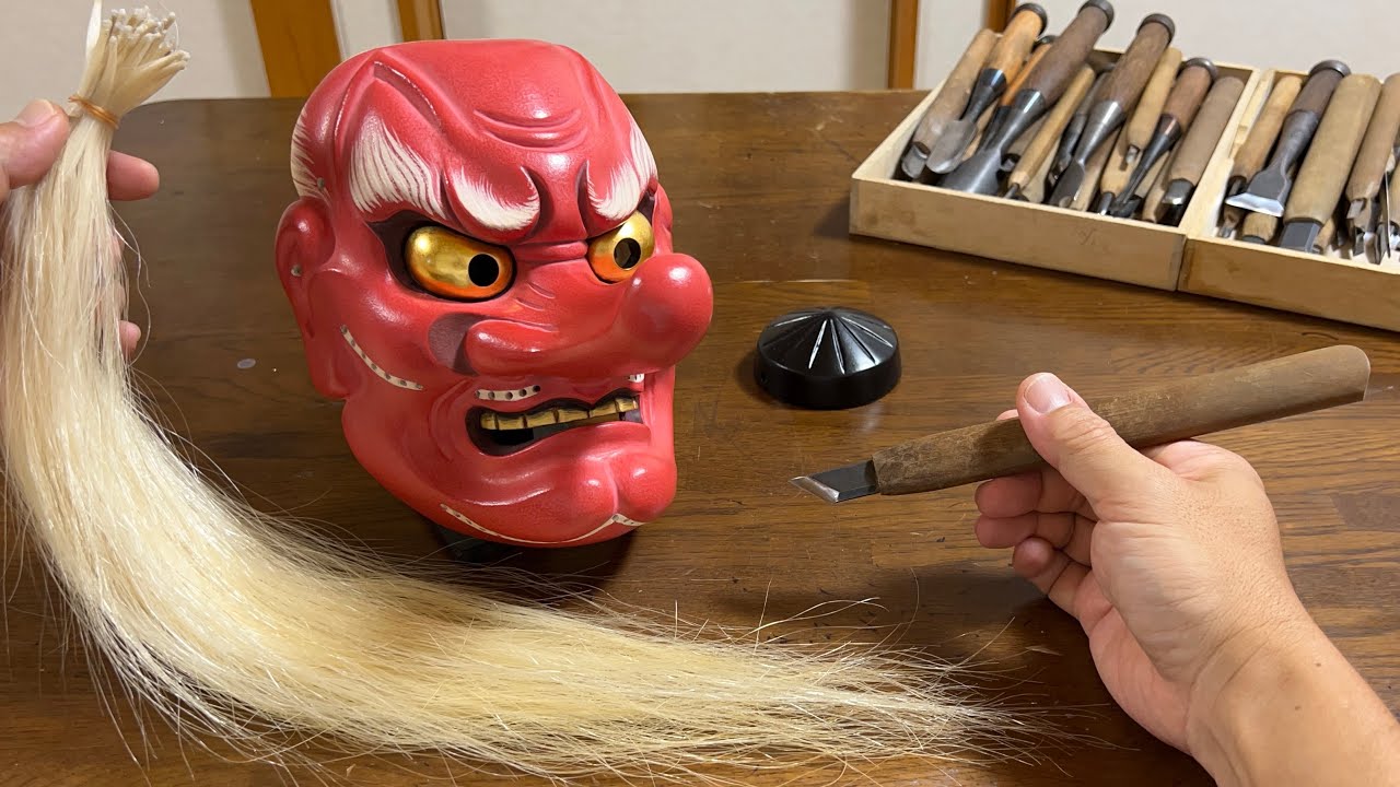 Tengu mask making】Let's make a Japanese mask!木彫り面の作り方