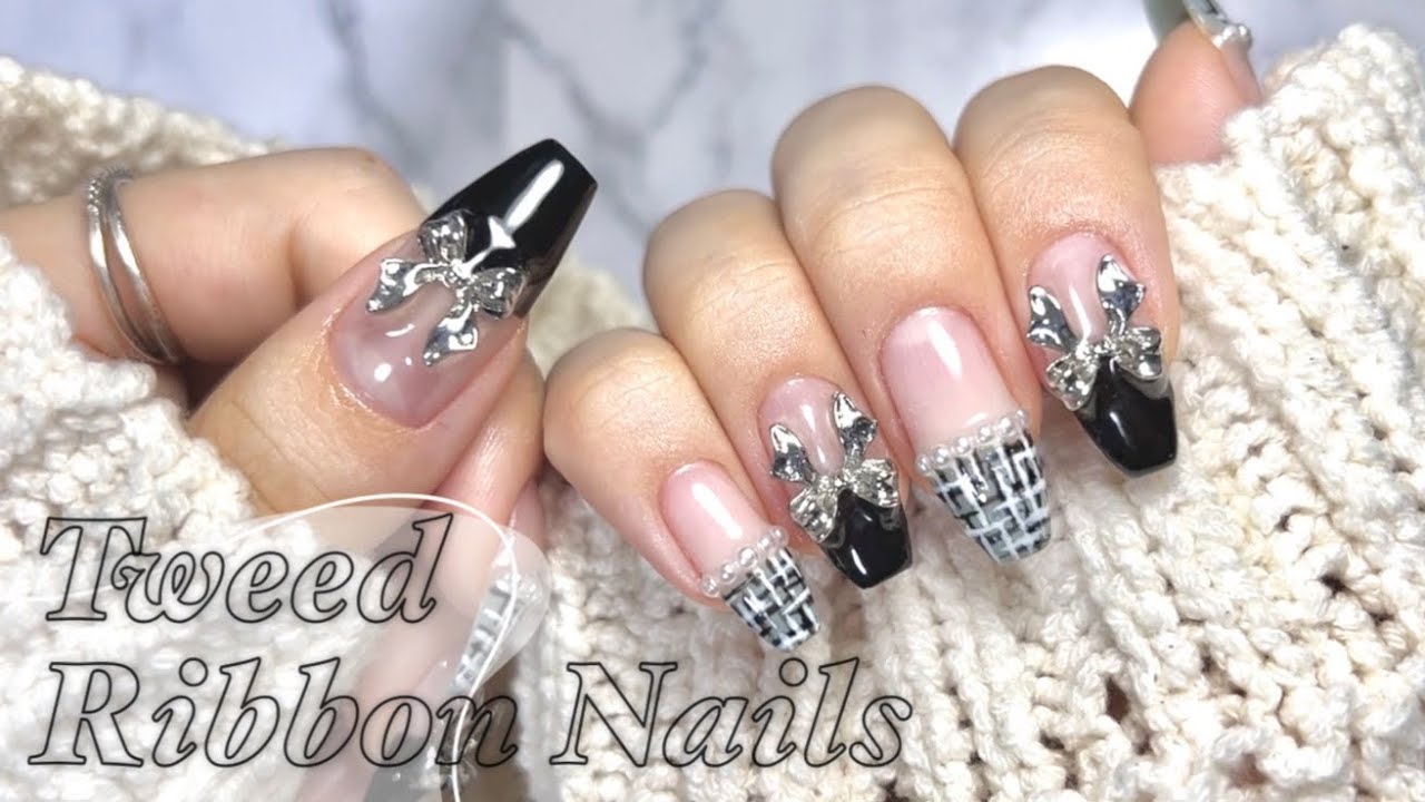 セルフネイル】秋のツイードリボンネイル🍁🎀/ツイードネイルのやり方