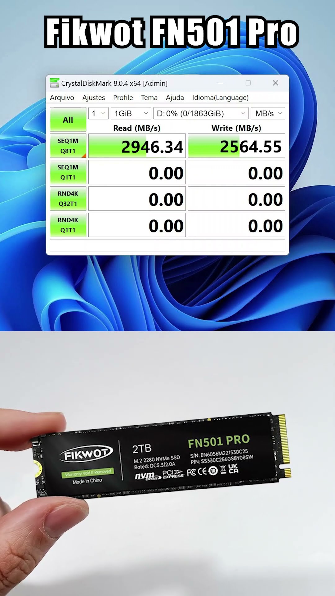 Fikwot FN501 Pro 2TB NVMe SSD M.2 2280 PCIe Gen3 x4 speedtest