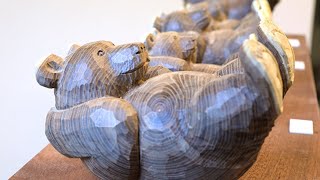 表情豊か木彫りクマ 上士幌の伊藤さん帯広で個展 - YouTube