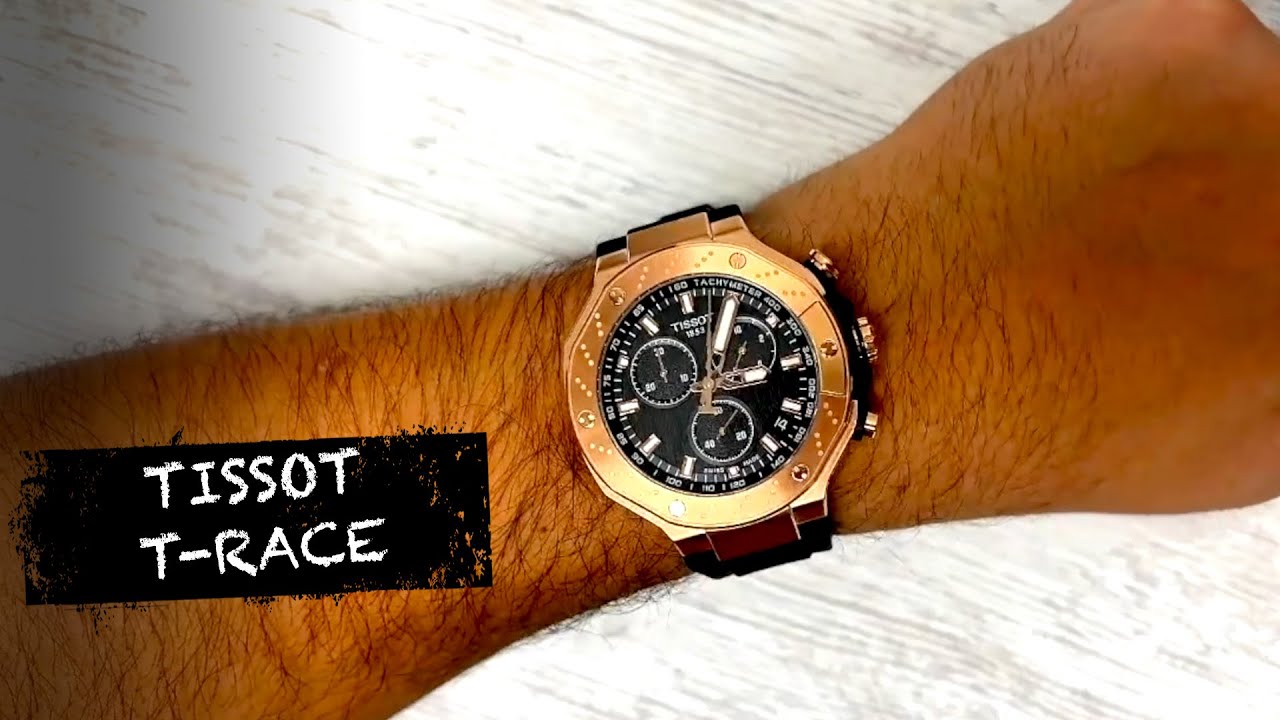 Tissot T-Race Chronograph Watch Rose Gold PVD Black Rubber Strap