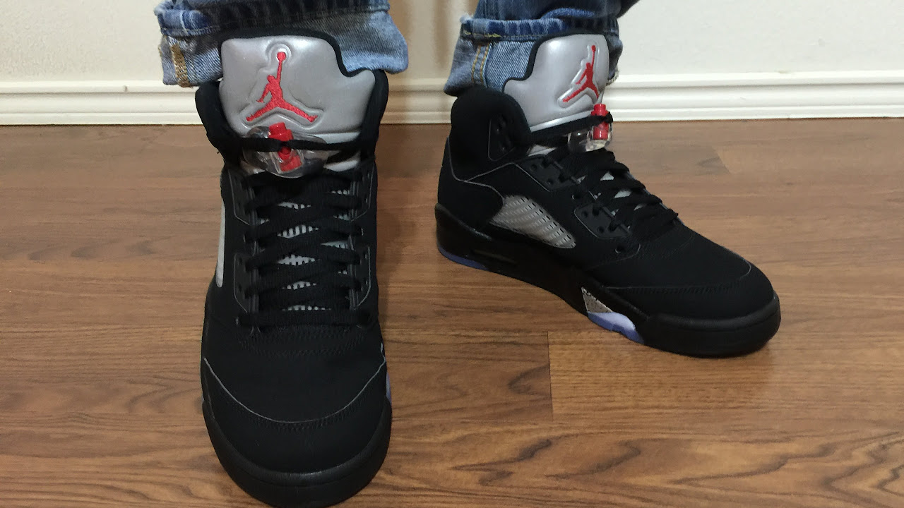 2016 Jordan Retro 5 Black Metallic Silver unbox on feet review