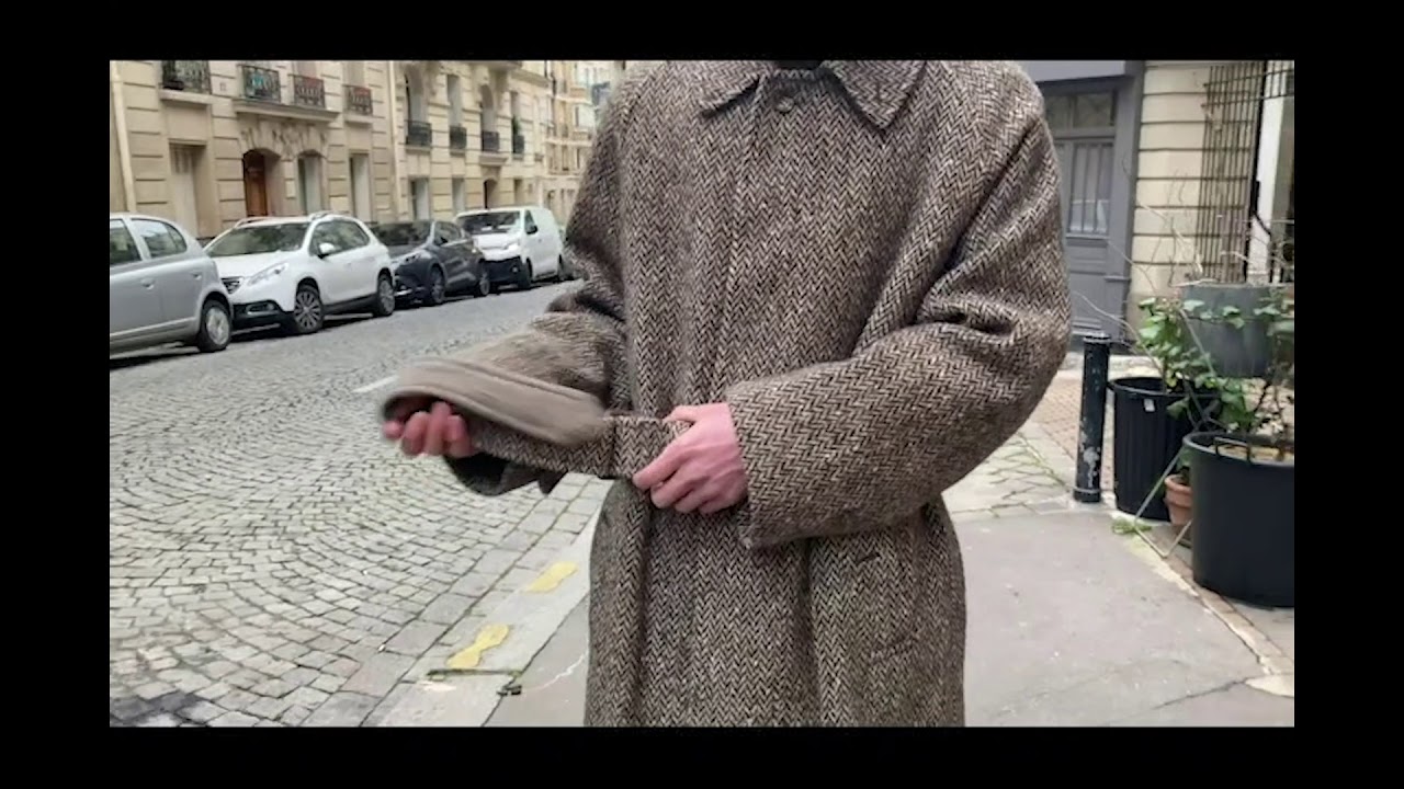 着用動画】Burberrys 一枚袖のウールヘリンボーンコート（ベルト付き