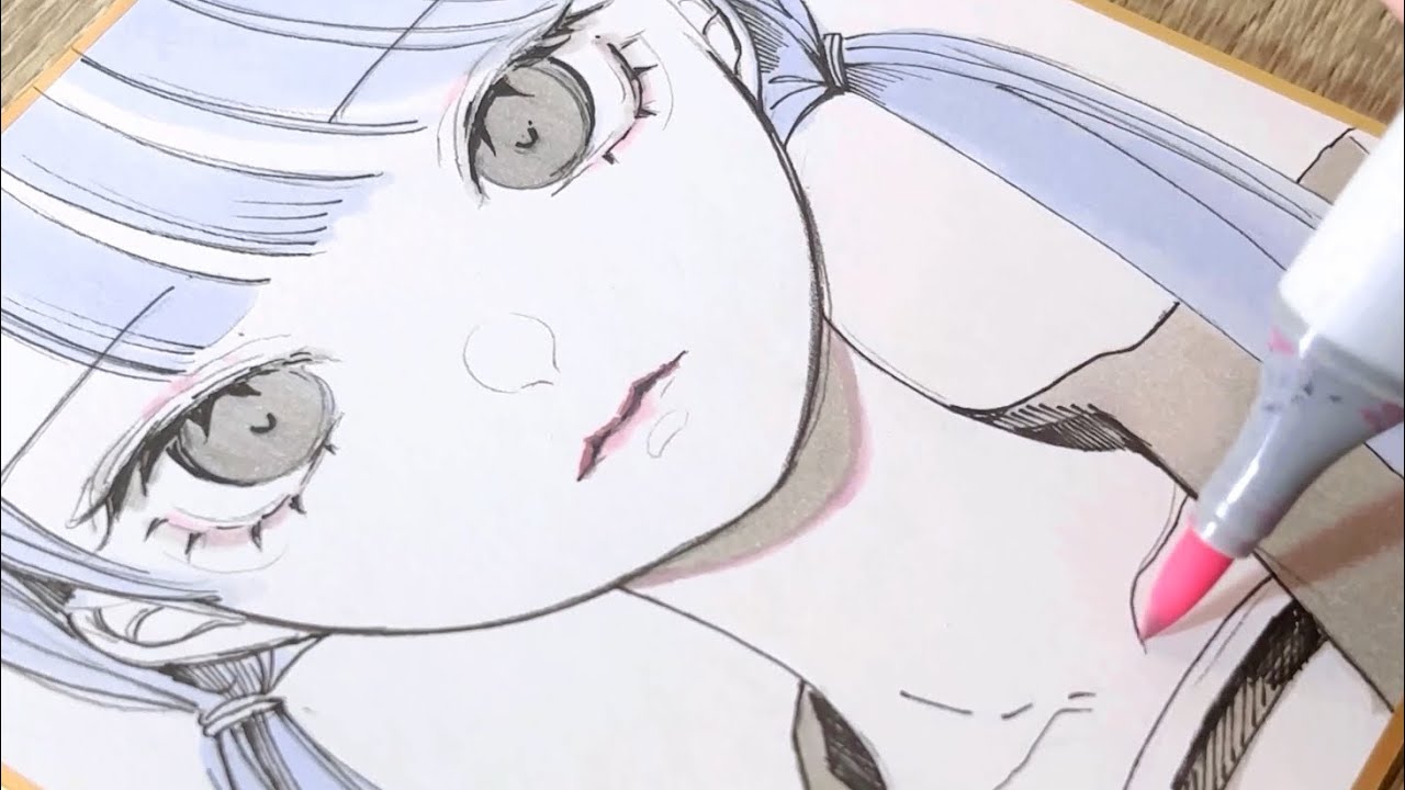 アナログ】色紙メイキング（実況解説付き）/How to Draw a Otaku Art