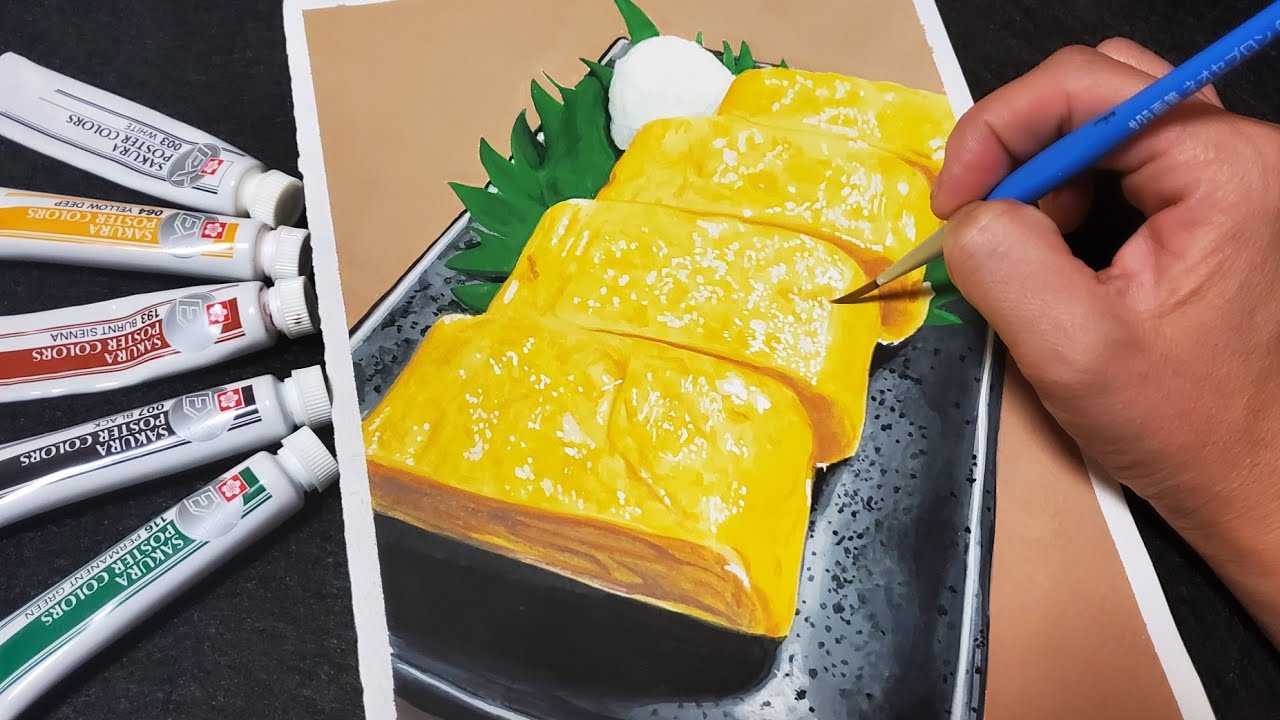 絵の具で描いてみた。「たまご焼き」 - YouTube