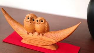 一位一刀彫 鈴木彫刻 月にフクロウ 伝統工芸品 木製 オブジェ | MUKU工房