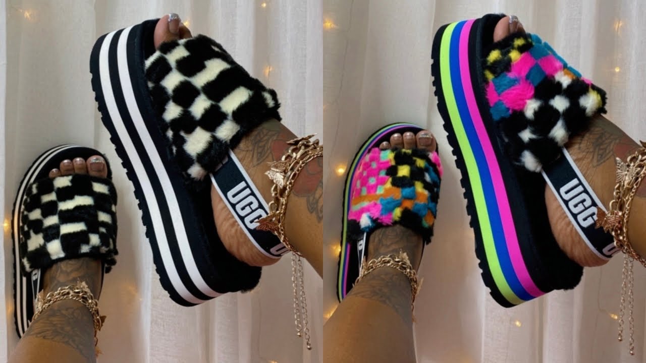 UGG DISCO CHECKS SLIDE UNBOXING REVIEW & TRY ON HAUL | FT. BOTH