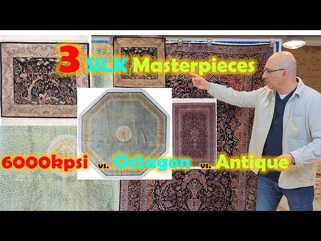 3 Rare Silk Carpet Artpieces: 6+Mio. Knots/m² 25/25 Hereke