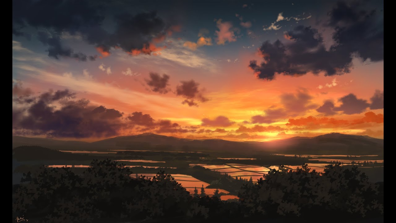 landscape painting LIVE 超速背景イラスト配信 【夕焼けの描き方