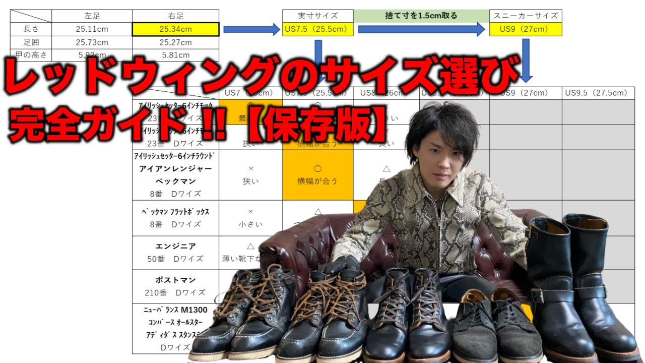 レッドウィングのサイズ選び完全ガイド！！【オリジナルサイズ表を公開