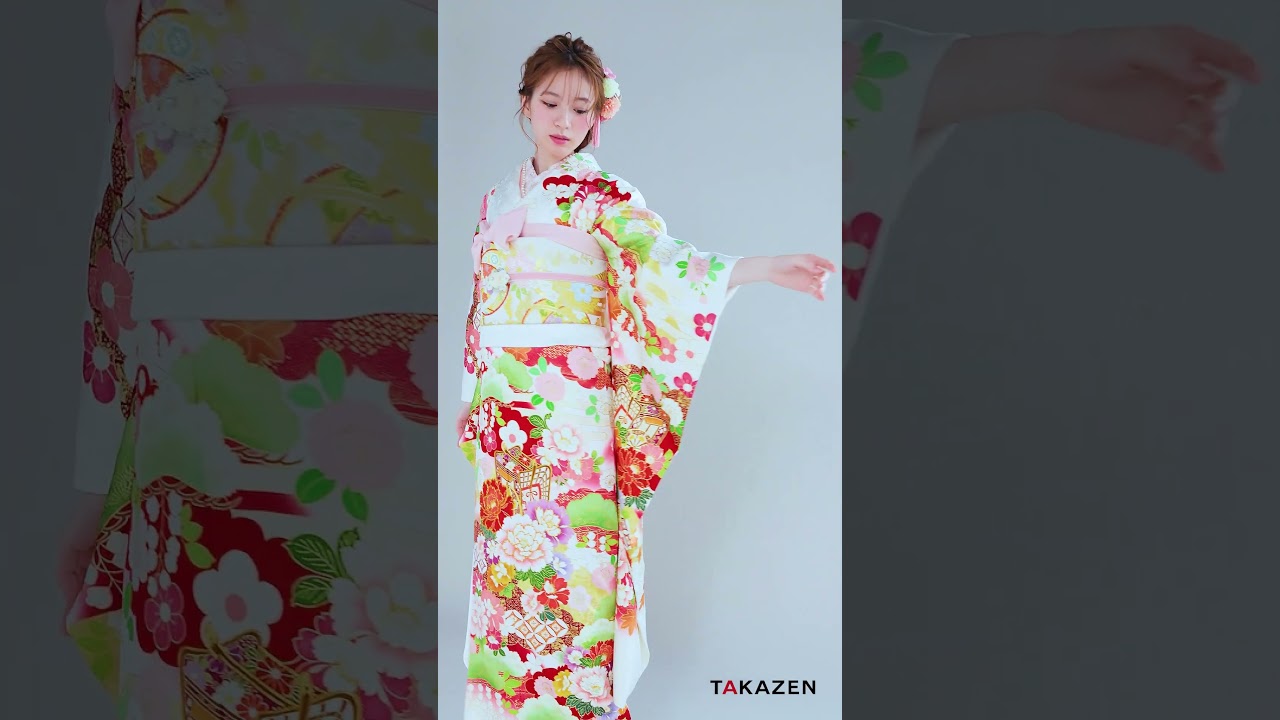 正統派古典 白/赤 御所車柄/牡丹柄 吉澤織物/最高級金彩手描友禅 お