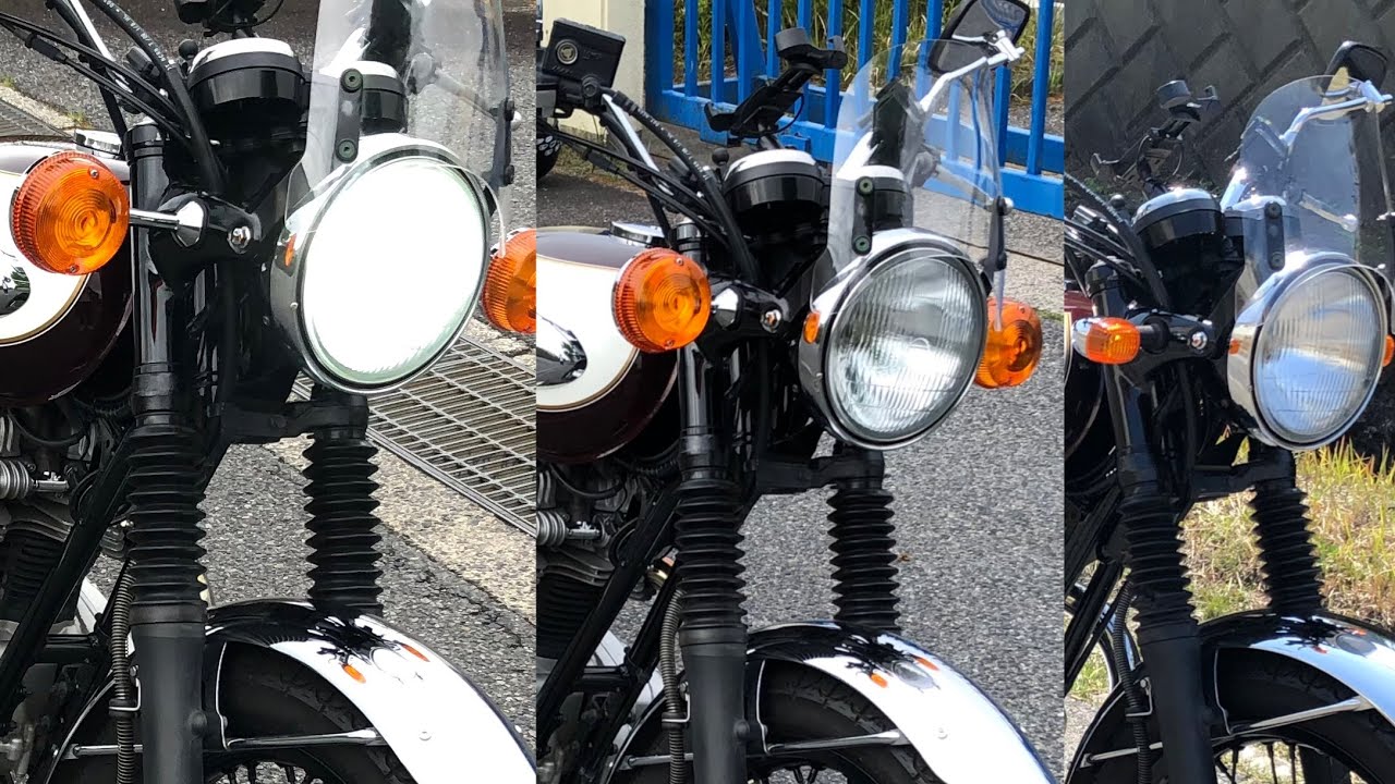 W400 ウィンカー比較、純正、イナドメW3タイプショートステー、ロング