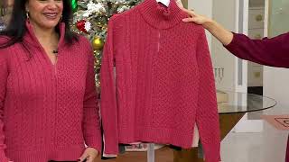 AnyBody Mixed Stitch Half Zip Sweater with Side Slits on QVC - YouTube