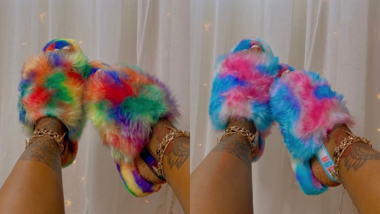 UGG PRIDE FLUFF YEAH SLIDE UNBOXING REVIEW & TRY ON | FT. BOTH