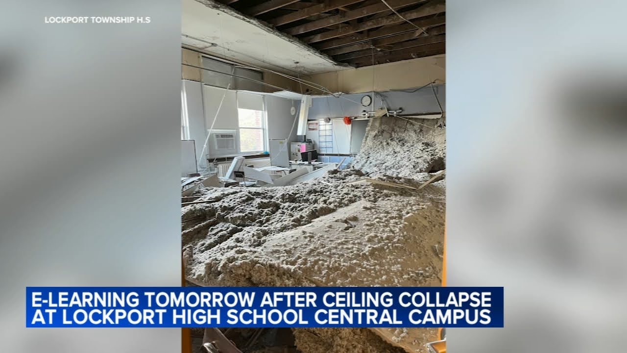 Classroom ceiling collapses at suburban Chicago high school - YouTube