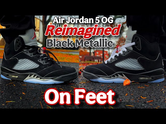 Reimagined Jordan 5 Black Metallic - On Feet Look with Both Lace