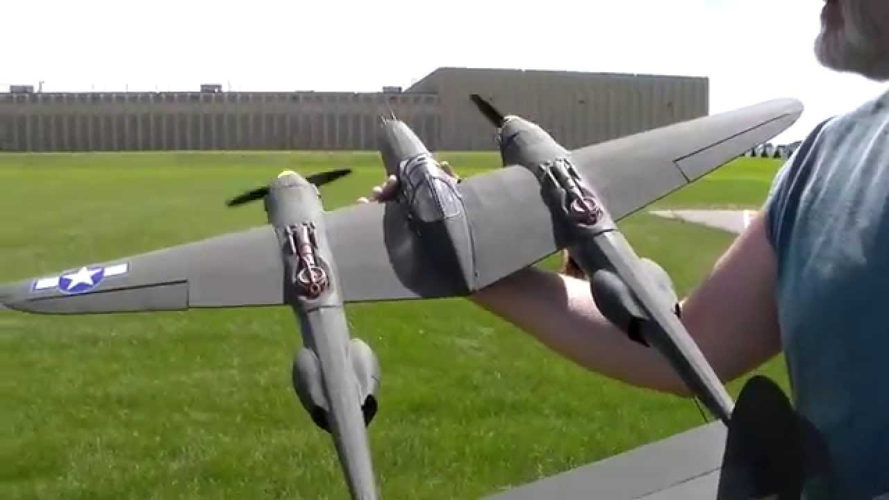 Guillows P-38 R/C short landing - YouTube