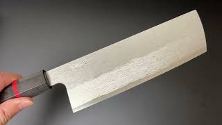 二唐 Nigara 菜切包丁 VGXEOS 磨き 黒檀赤リング八角柄 – ナイフギャラリー