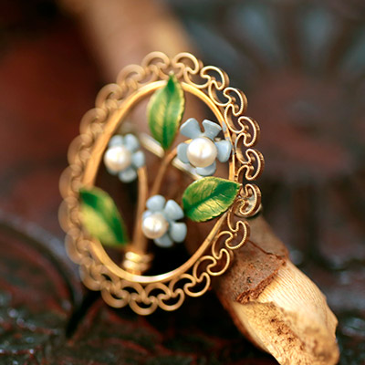 Krementz-K14金-忘れな草の真珠カメオ・ブローチ – アンティーク