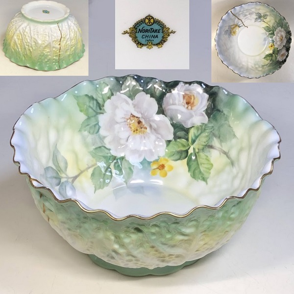 オールドノリタケキャベツ型花柄薔薇図金継ボウル : 昭和レトロ