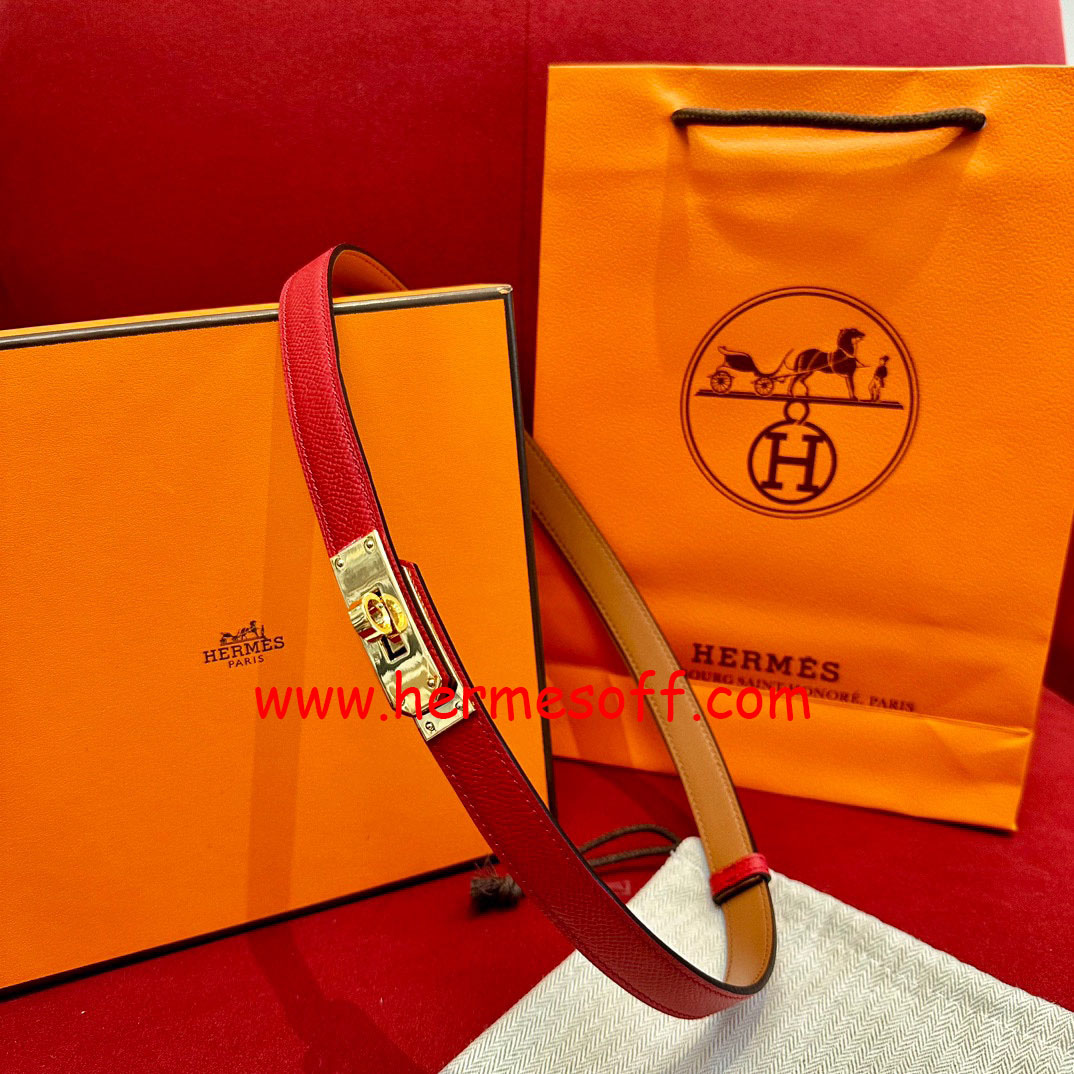 HERMES ケリーベルト 18cm ベルト ターンロック ゴールド/ルージュ