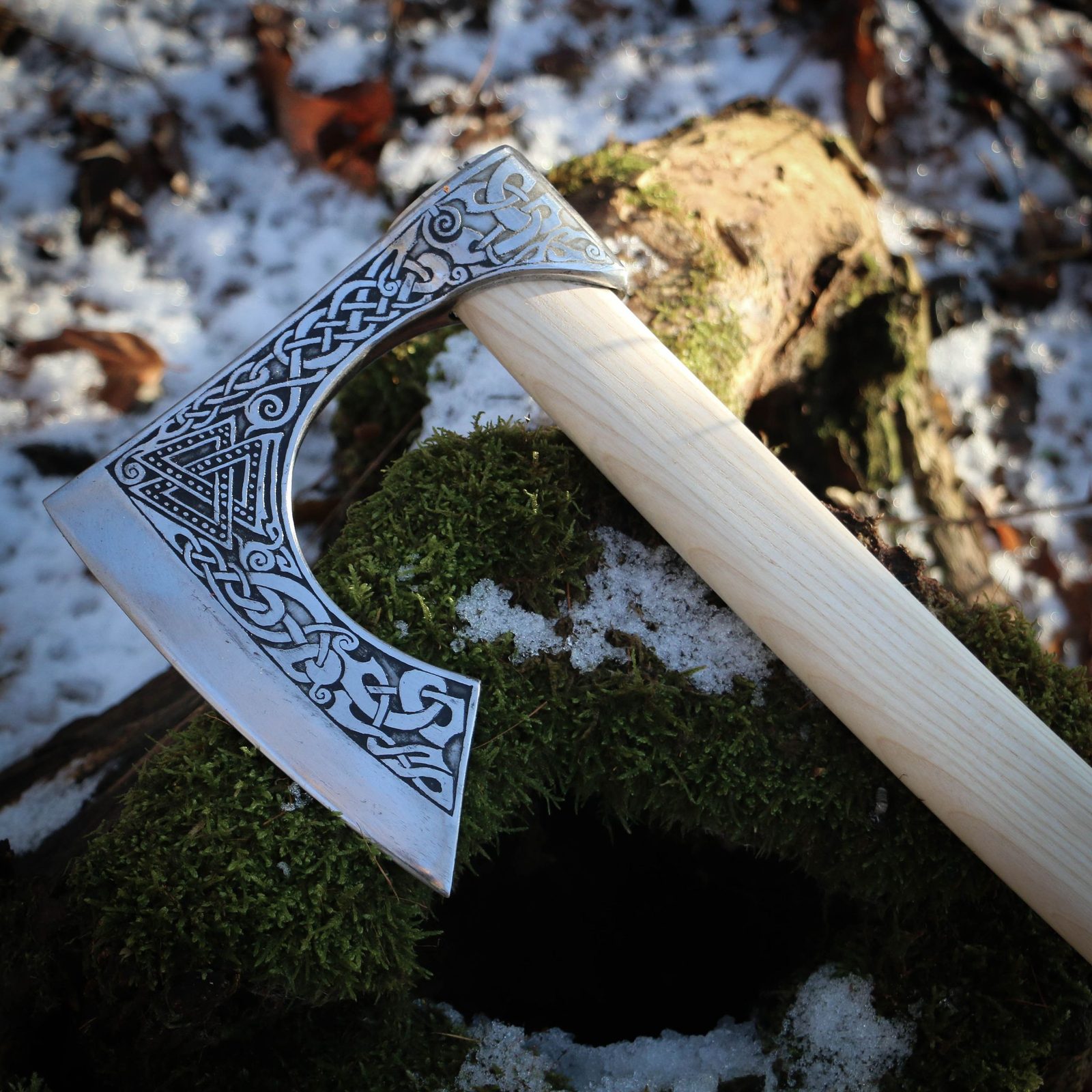 VALKNUT etched Viking Axe - natural wooden handle Wulflund