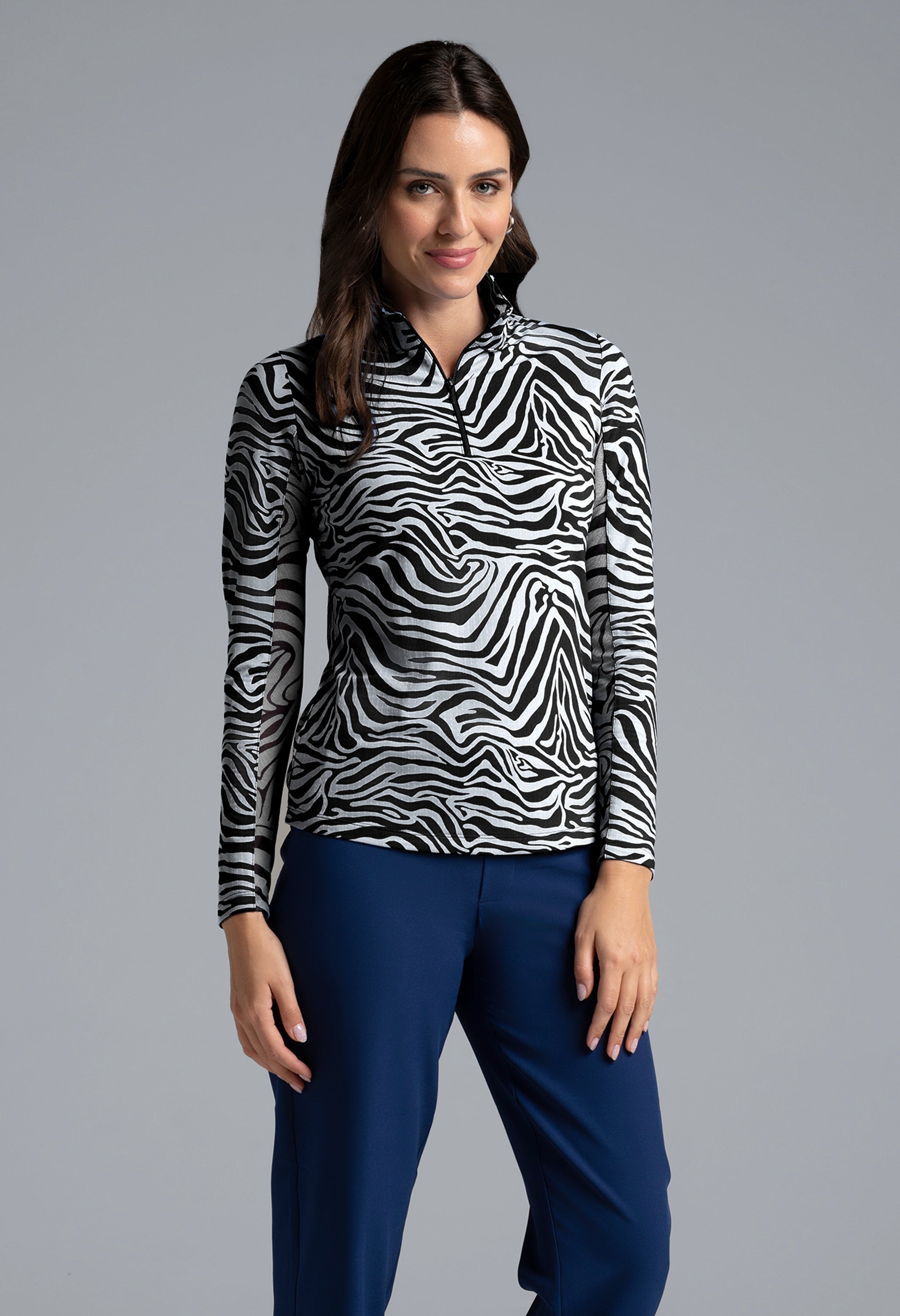 Cecilia Print Long Sleeve Mock Neck Top – 10932 | IBKÜL