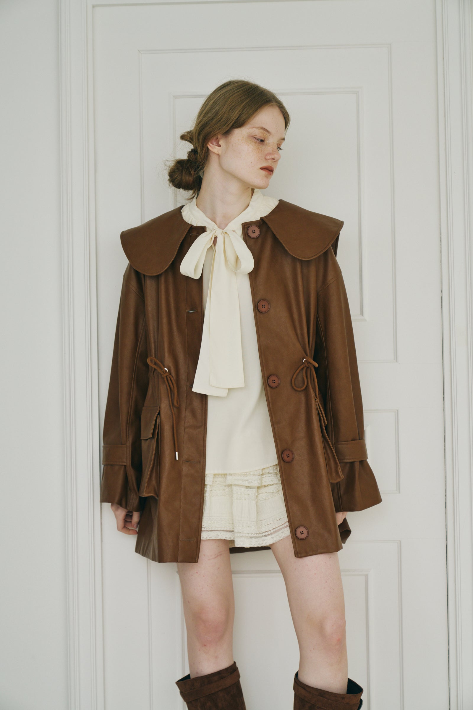 big collar vegan leather jacket – idem