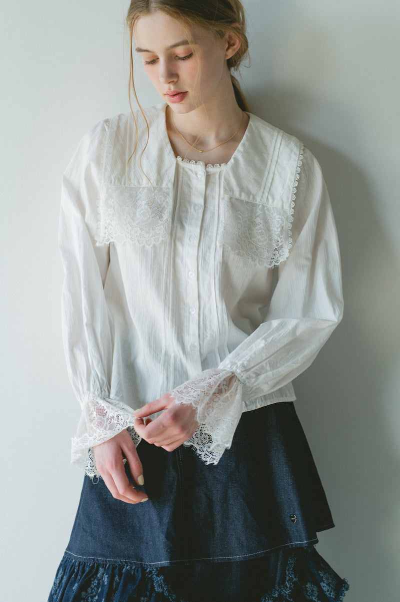 vintage square lace collar blouse – idem
