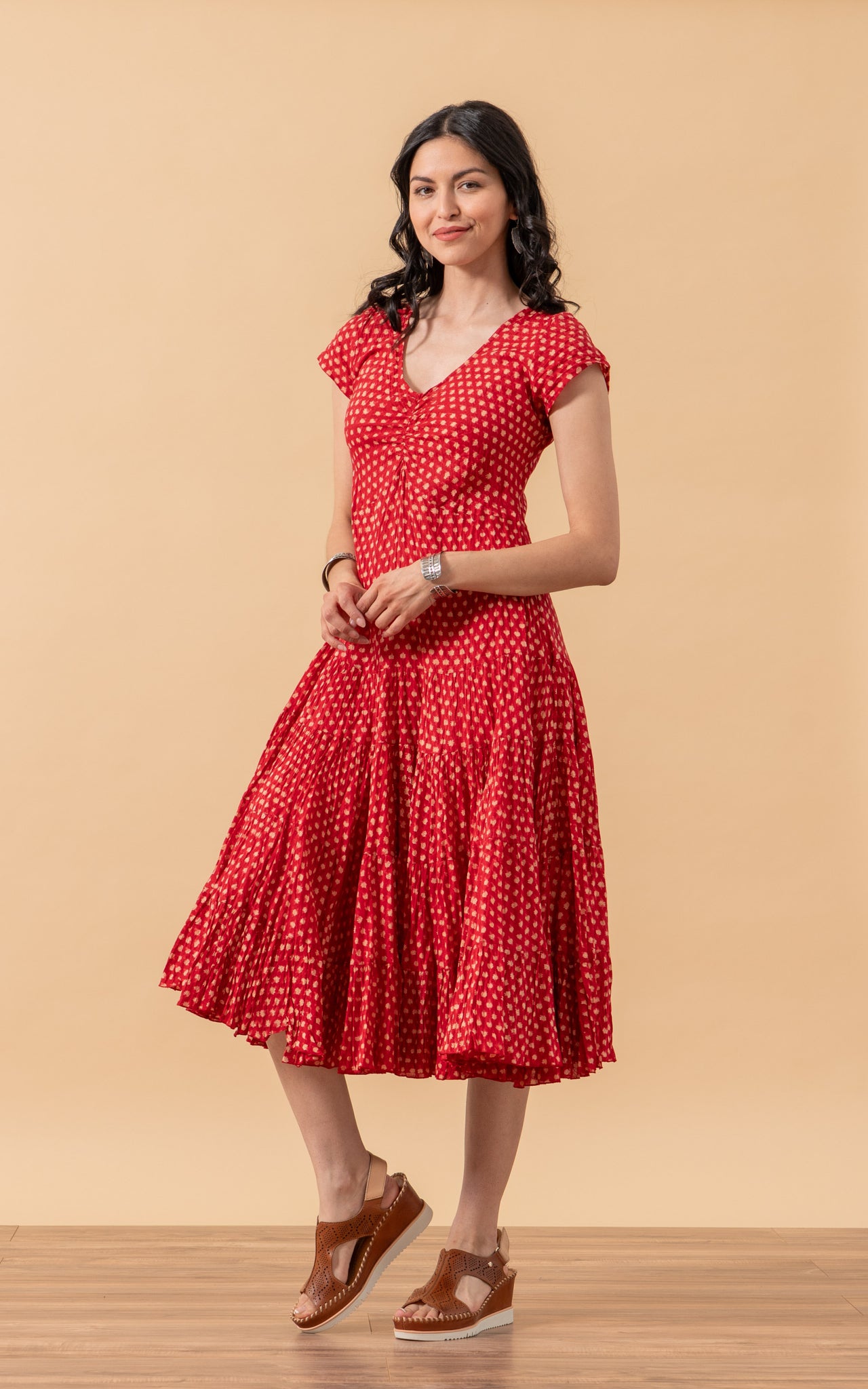 Paloma Dress, Long, Cap Sleeve, Scarlet Calico – Passementrie