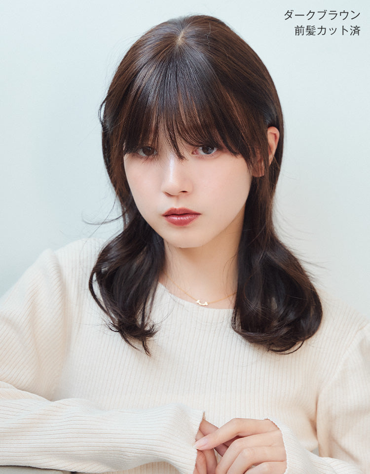 天使のナチュラルウェイブミディ人毛MIX フルウィッグ ミディアム