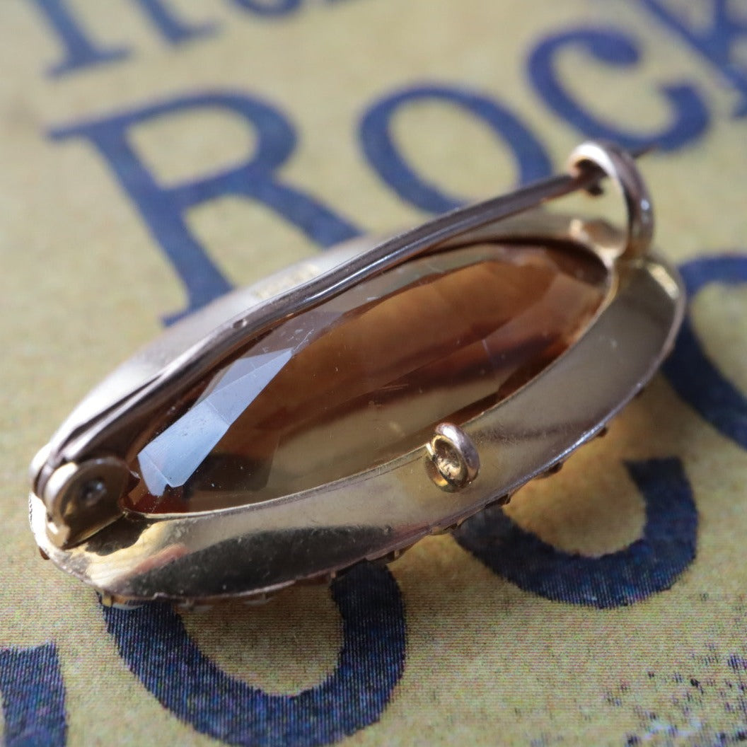 ヴィクトリアンブローチ マーキスカットシトリン＋シードパール