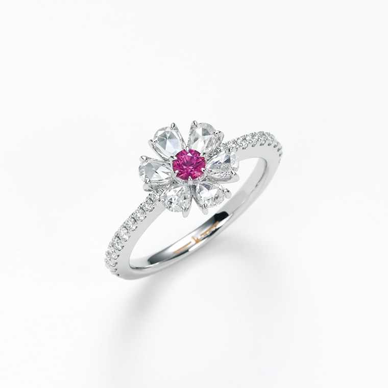 はなえり ルビー＆ローズカットダイヤモンドリング(プラチナ): かが