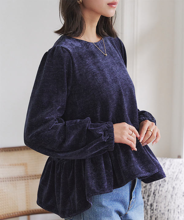 ラメベロアペプラムブラウス [C7320] | 神戸レタス(KOBE LETTUCE