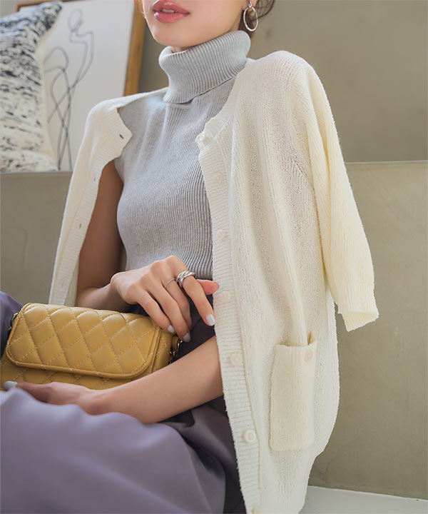 五分袖ポケットニットカーディガン [N1156] | 神戸レタス(KOBE LETTUCE