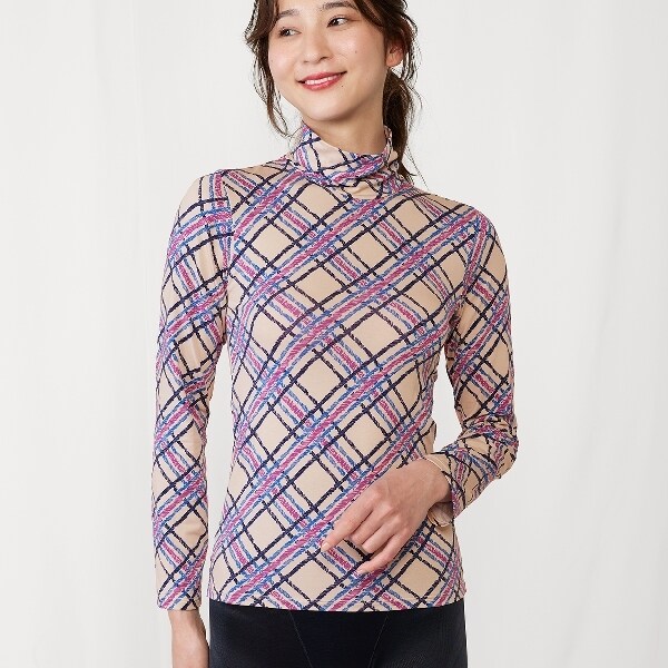 あったかハイネックインナー5390 10分袖トップ(柄)【LLサイズ