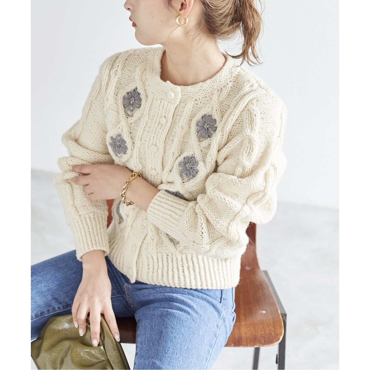 LOQUI】SLOBE別注 フラワー刺繍ニットカーディガン◇ | スローブ