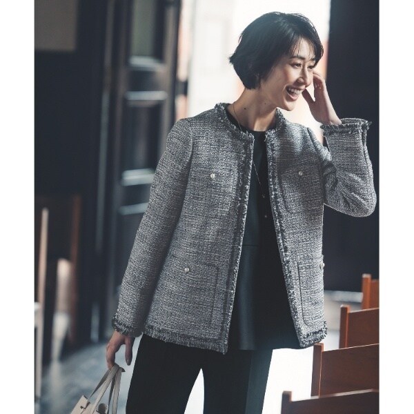 通勤・セレモニー対応》コットンツイードミドルジャケット | オペーク