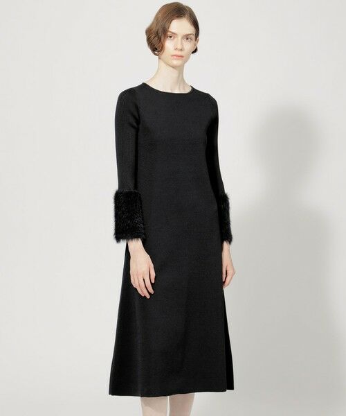 セール】 フェザーコンビ ニットドレス （ロング・マキシ丈ワンピース