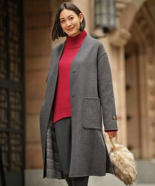 セール】 SOFT DOUBLE FACE リバーシブル ロング ノーカラーコート