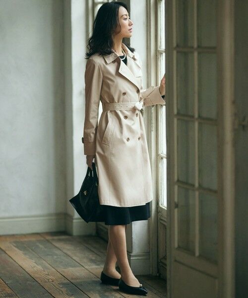 コットンポリエステルギャバジン ロング トレンチコート （トレンチ