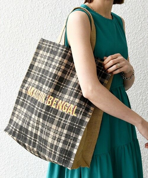 セール】 MAISON BENGAL: チェック柄 ジュート トート バッグ （トート